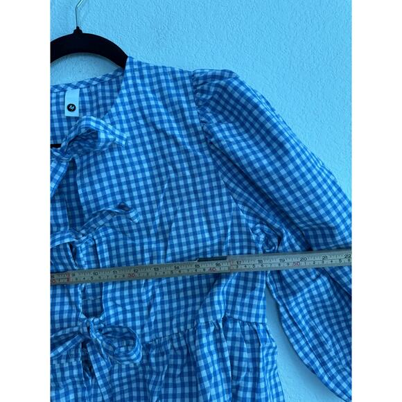 NWOT Women's Checkered Blue Tie Front Top White Country Retro Feminine Medium - Picture 8 of 13